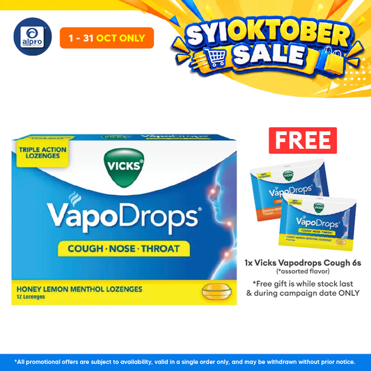 Vicks Vapodrops Cough Honey Lemon 12s | Triple Action Lozenges