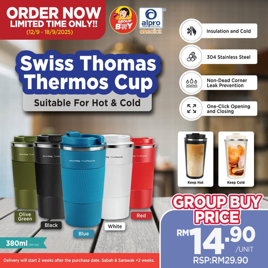[Group Buy Delivery Starts: 03/10/2025] Swiss Thomas SS304 Thermos Coffee Cup Mug 1s (Red/ Blue/ Black/ Olive Green/ Whi Group Buy