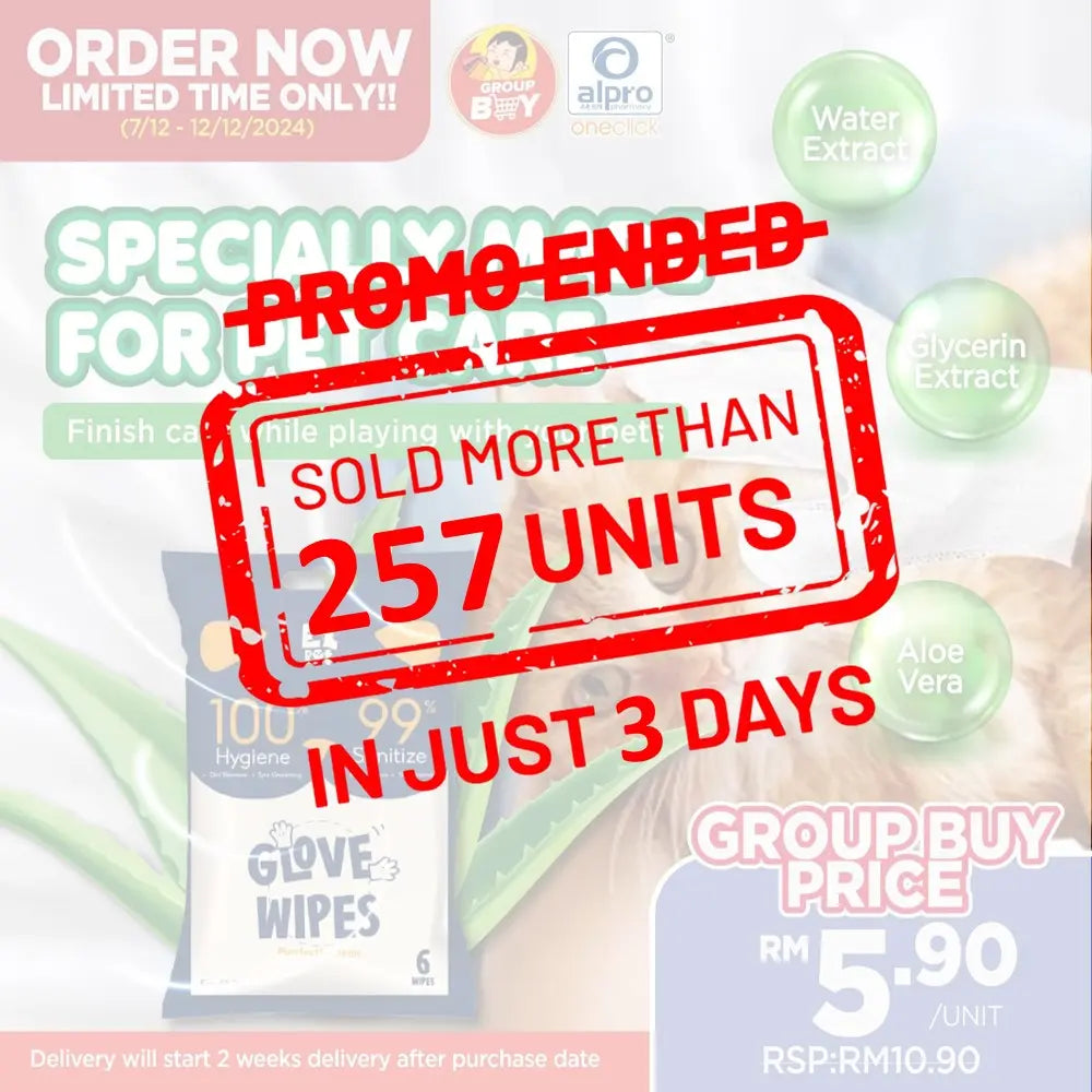 [Group Buy Delivery Starts: 30/12/2024] Aloe Vera Pet Spa Cleaning Glove Wipes Group Buy