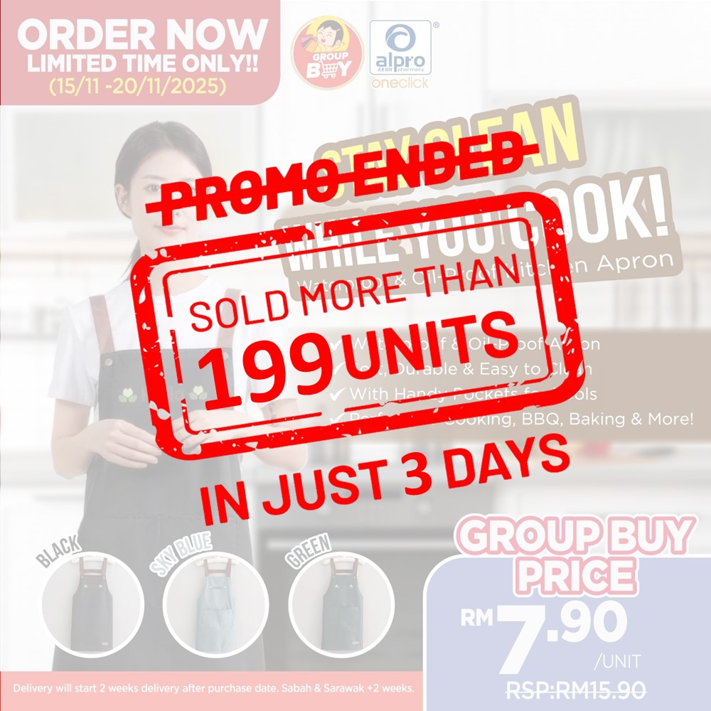 [Group Buy Delivery Starts: 9/12/2025]  Oil-Proof Kitchen Apron 1s (Sky Blue/Black/Green) Group Buy