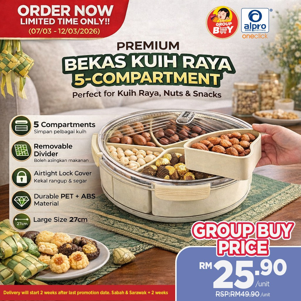 [Group Buy Delivery Starts: 6/4/2026] Premium Bekas Kuih Raya 5-Compartment 1s Group Buy