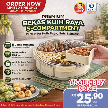 [Group Buy Delivery Starts: 6/4/2026] Premium Bekas Kuih Raya 5-Compartment 1s Group Buy