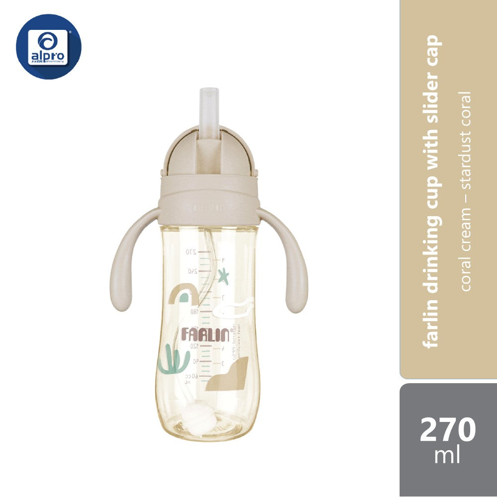 Farlin Drinking Cup With Slider Cap 270ml (Garden Pink, Soft Lavender, Coral Cream & Dawn Blue) Farlin