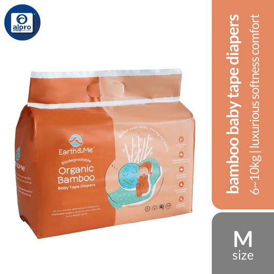 Earth & Me Biodegradable Organic Bamboo Baby Tape Diapers (Size S/ M/ L) | Luxurious Softness Comfort Earth & Me
