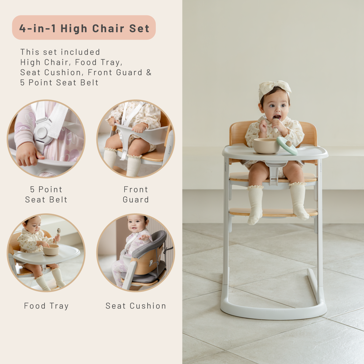 Combi Everseat High Chair (White/ Dark Grey) | U-Shaped Base