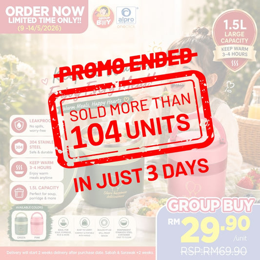[Group Buy Delivery Starts: 16/6/2026] 1.5L Thermal Food Container (Pink/Green) Group Buy