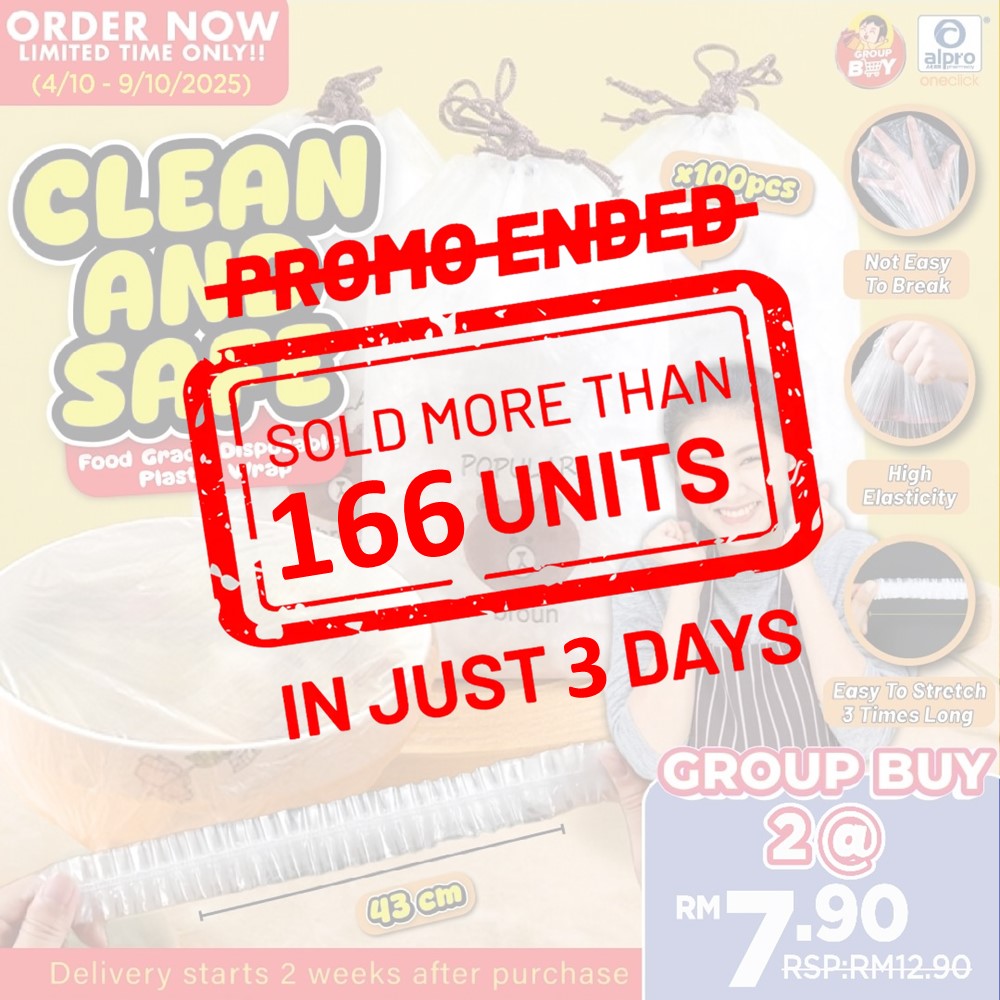 [Group Buy Delivery Starts: 27/10/2025]Food Grade Disposable Plastic Wrap 100pcs Group Buy