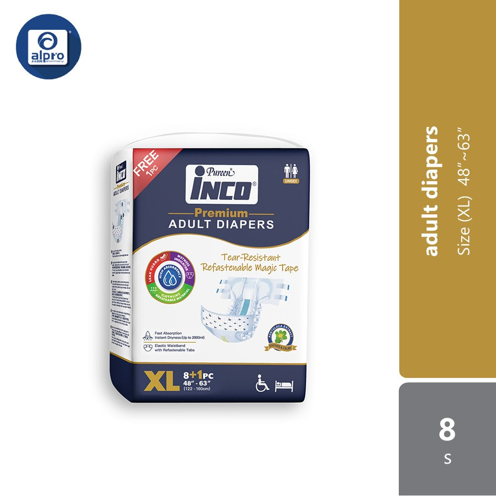 Pureen Inco Premium Adult Diapers XL 8s | Ultra Dry Layer Pureen