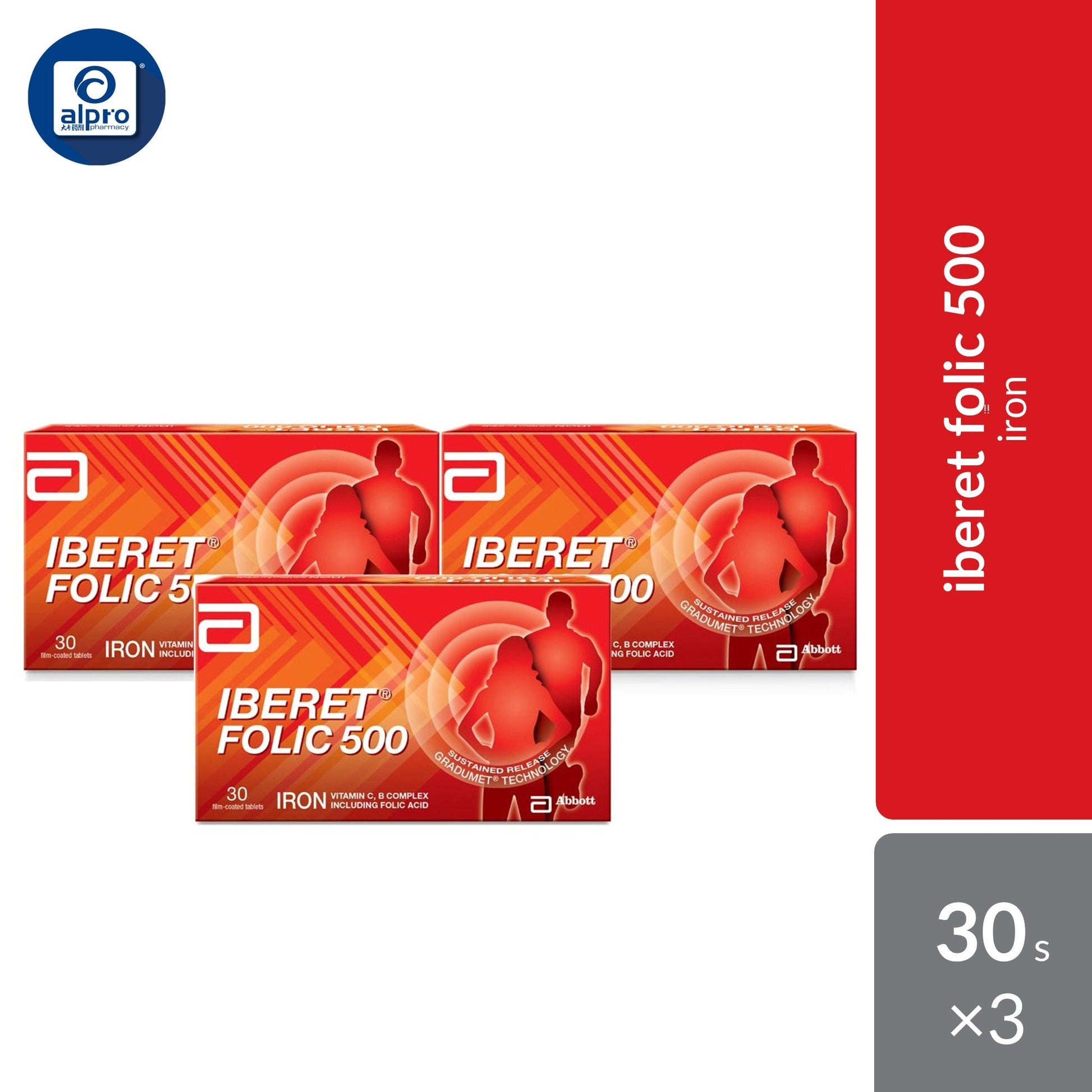 Abbott Iberet Folic-500 3x30s | Gentle Iron Support For Daily Abbott OTC