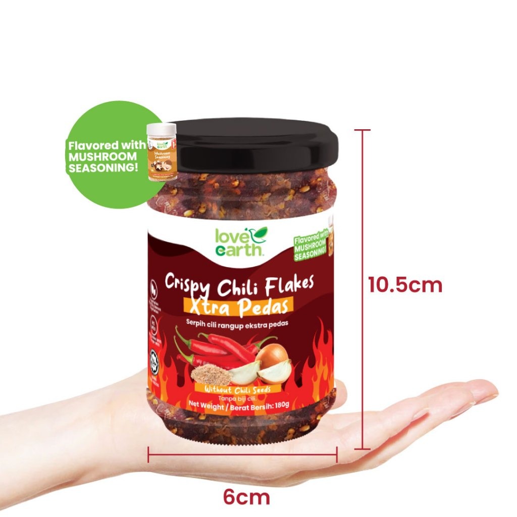 Love Earth Crispy Chilli Flakes Xtra Pedas 180g | Vegetarian Friendly & Zero MSG Love Earth