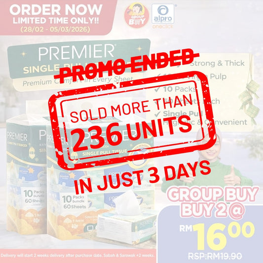 (Group Buy Delivery Starts: 31/3/2026) Premier Hari Raya 3Ply 60Sh X 10Pk Group Buy