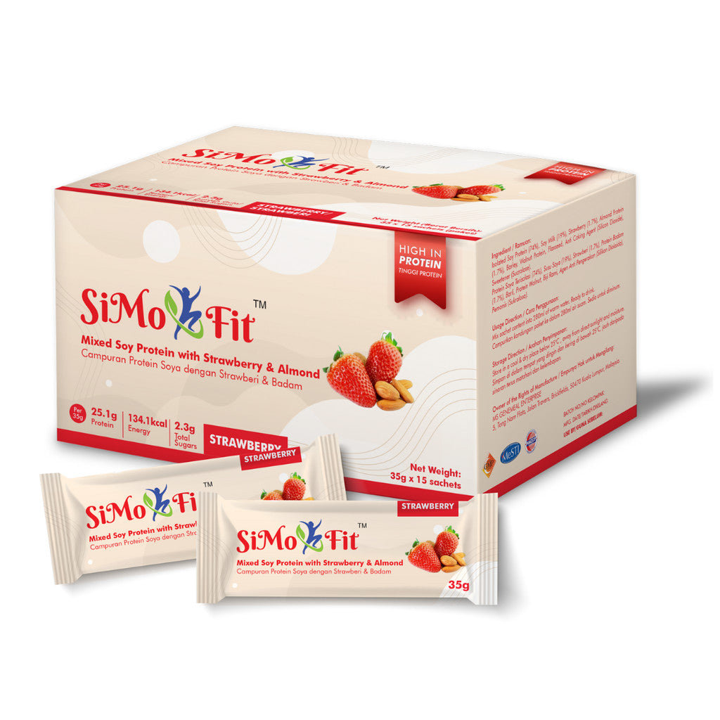 Simofit Original Mixed Soy with Almond & (Barley/ Cocoa/ Strawberry) 35g×15s | Premium Plant Based Ingredients Simofit