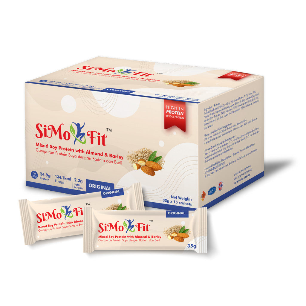 Simofit Original Mixed Soy with Almond & (Barley/ Cocoa/ Strawberry) 35g×15s | Premium Plant Based Ingredients Simofit