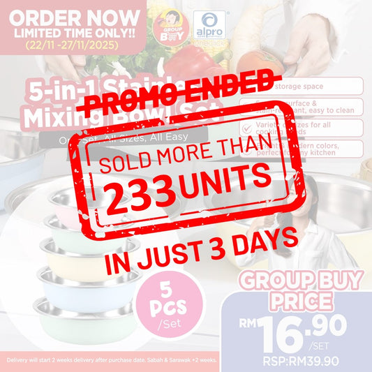 [Group Buy Delivery Starts: 15/12/2025] 5-In-1 Stainless Mixing Bowl Set Group Buy
