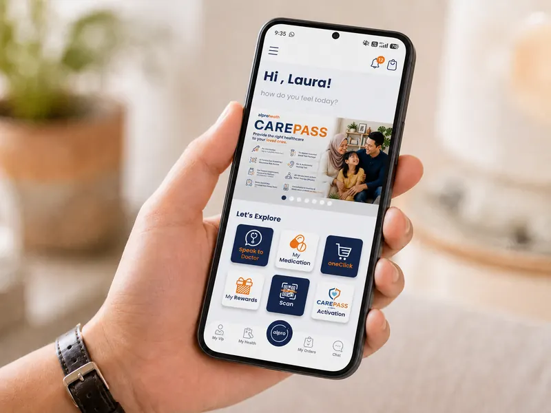 CarePass app shown on a smartphone